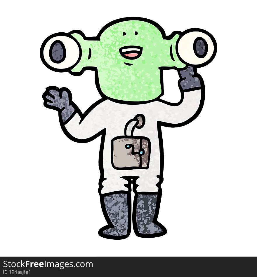 friendly cartoon alien waving. friendly cartoon alien waving