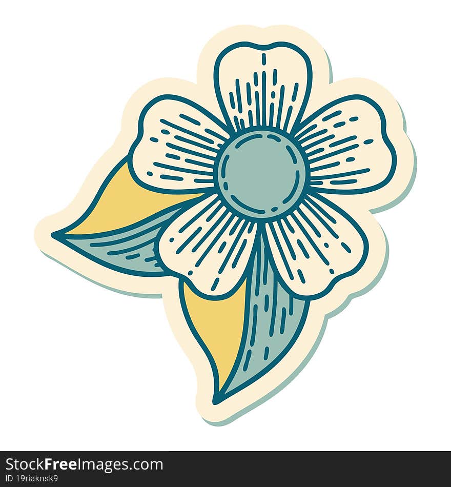 sticker of tattoo in traditional style of a flower. sticker of tattoo in traditional style of a flower