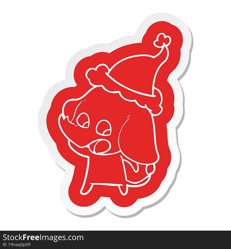 Cute Cartoon  Sticker Of A Elephant Wearing Santa Hat