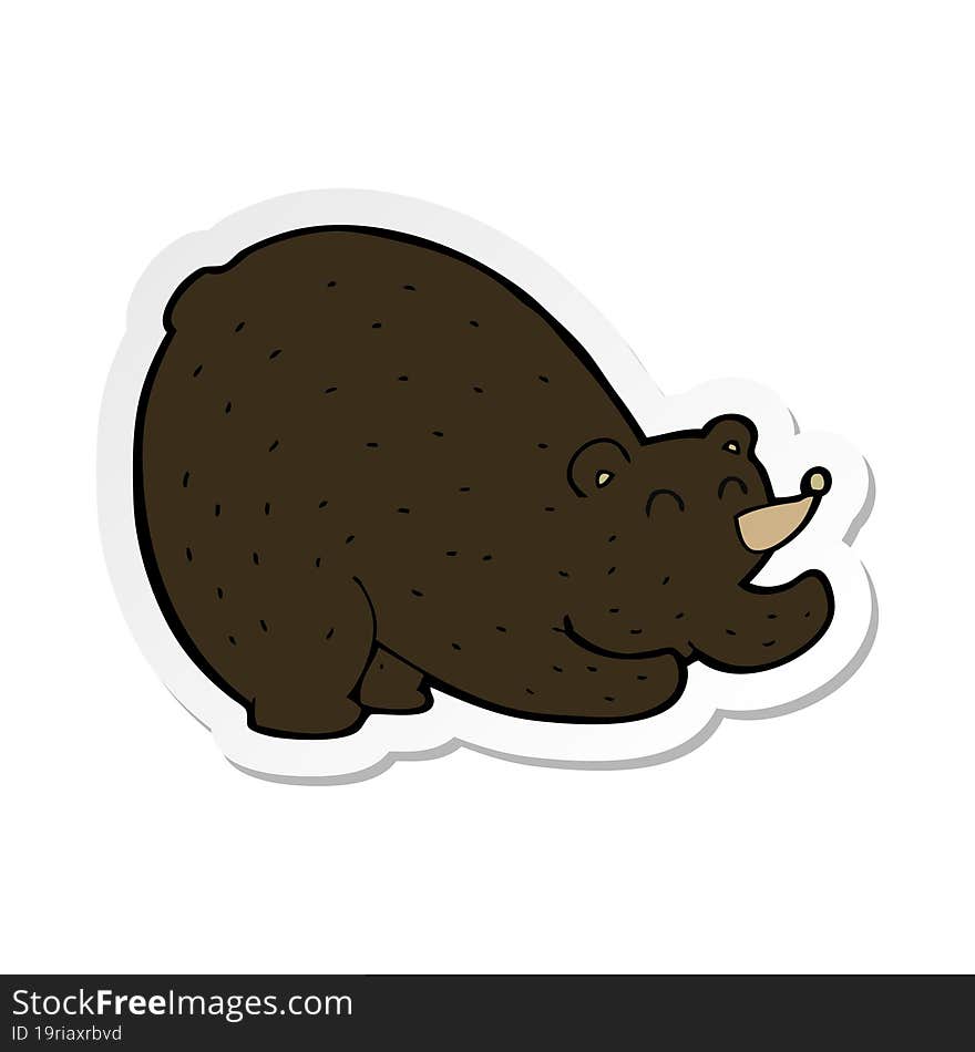 sticker of a cartoon stretching black bear