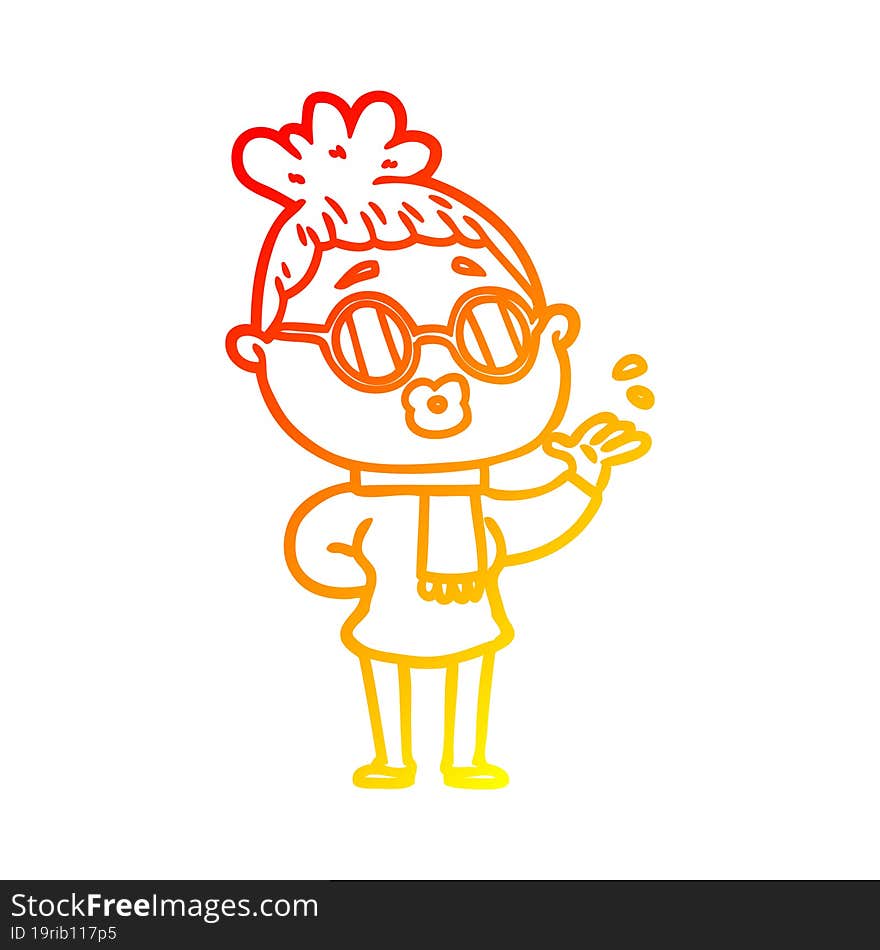 warm gradient line drawing cartoon woman wearing spectacles