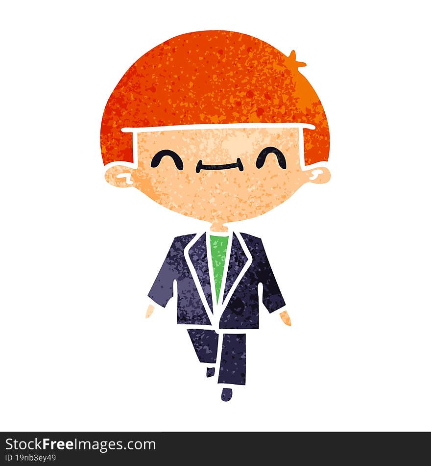 freehand drawn retro cartoon of cute kawaii boy in suit