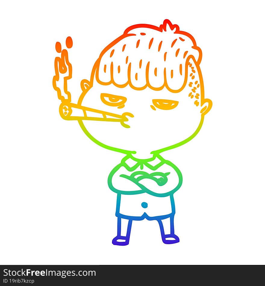 Rainbow Gradient Line Drawing Cartoon Man Smoking