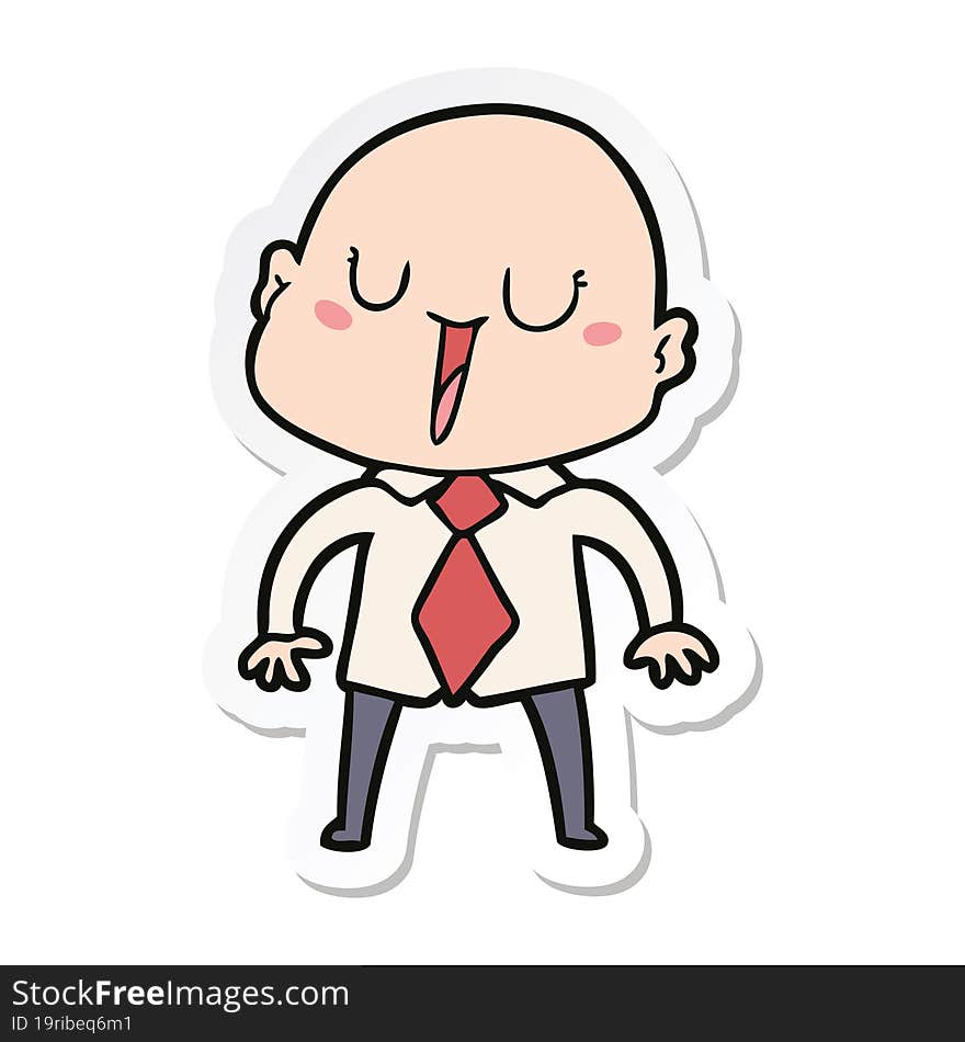 Sticker Of A Happy Cartoon Bald Man