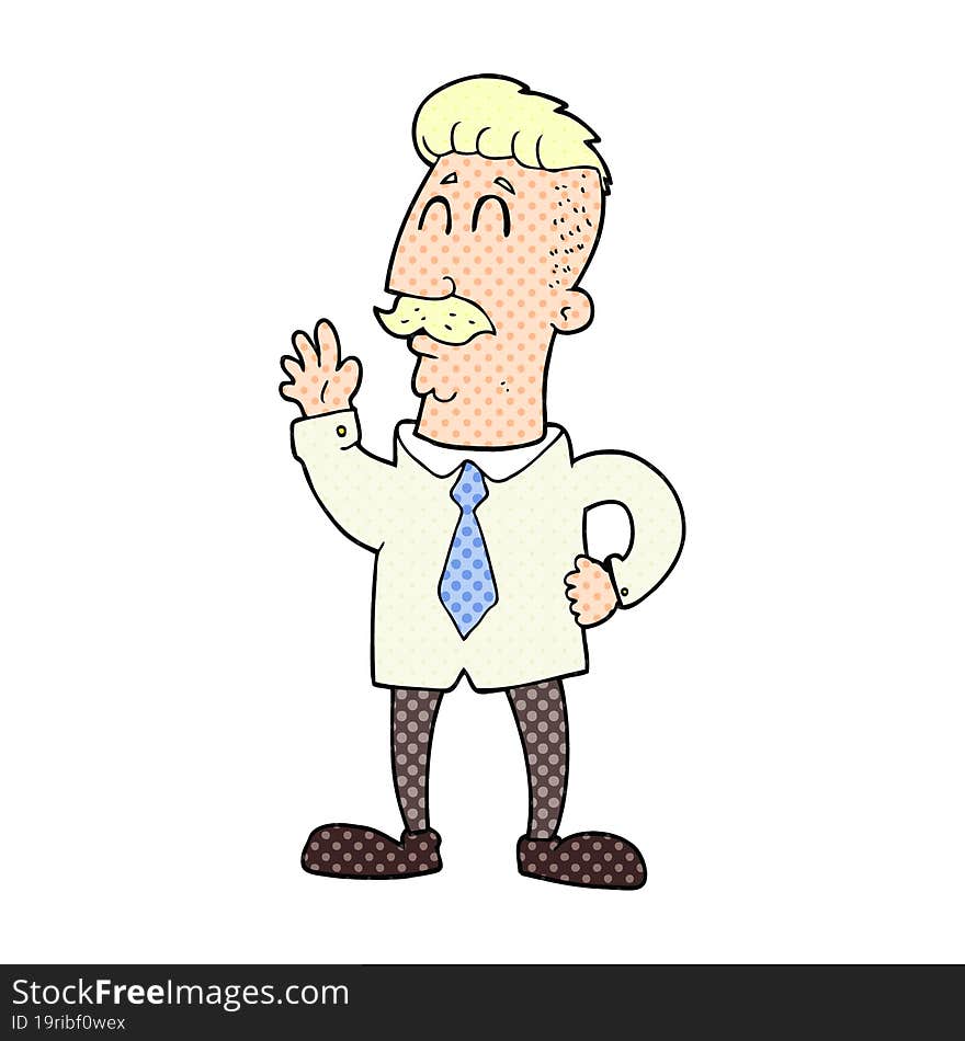 cartoon office man waving