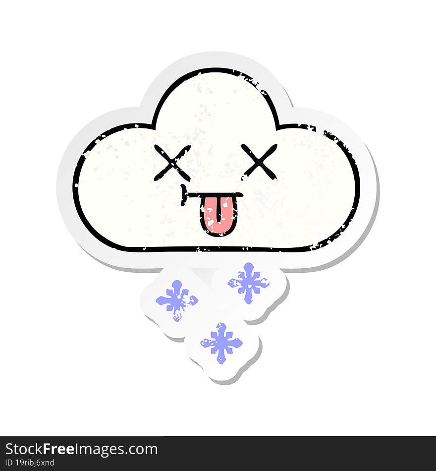 Distressed Sticker Of A Cute Cartoon Snow Cloud