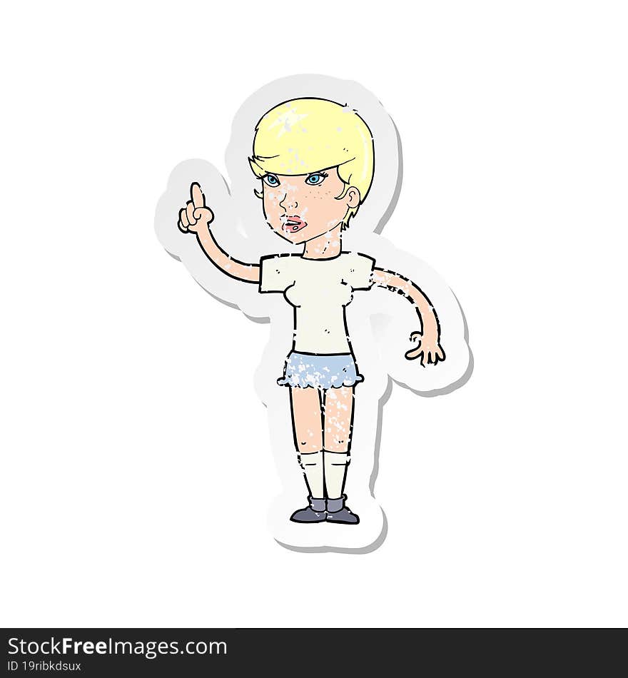 Retro Distressed Sticker Of A Cartoon Woman With Idea