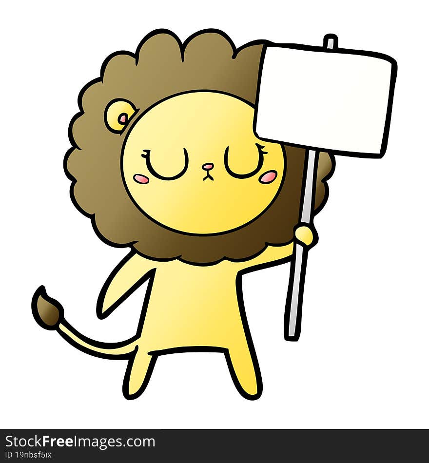 cartoon lion with protest sign. cartoon lion with protest sign