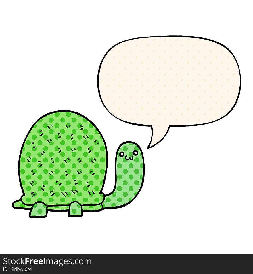 cute cartoon turtle and speech bubble in comic book style