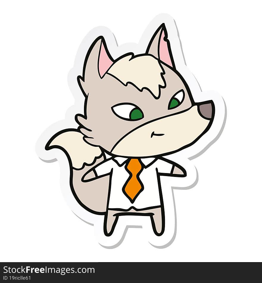 sticker of a friendly cartoon wolf manager