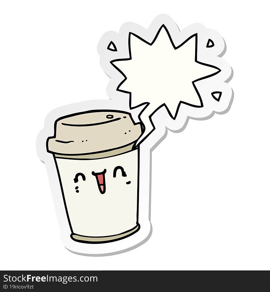 Cartoon Take Out Coffee And Speech Bubble Sticker