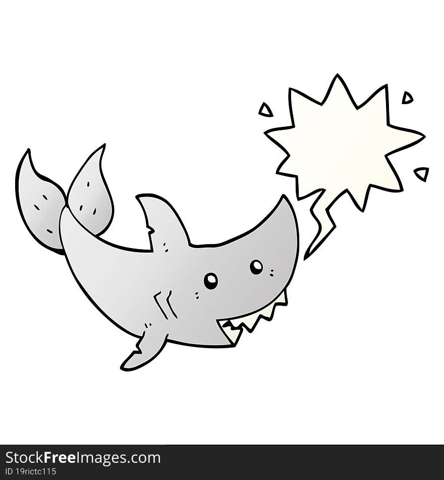 cartoon shark and speech bubble in smooth gradient style