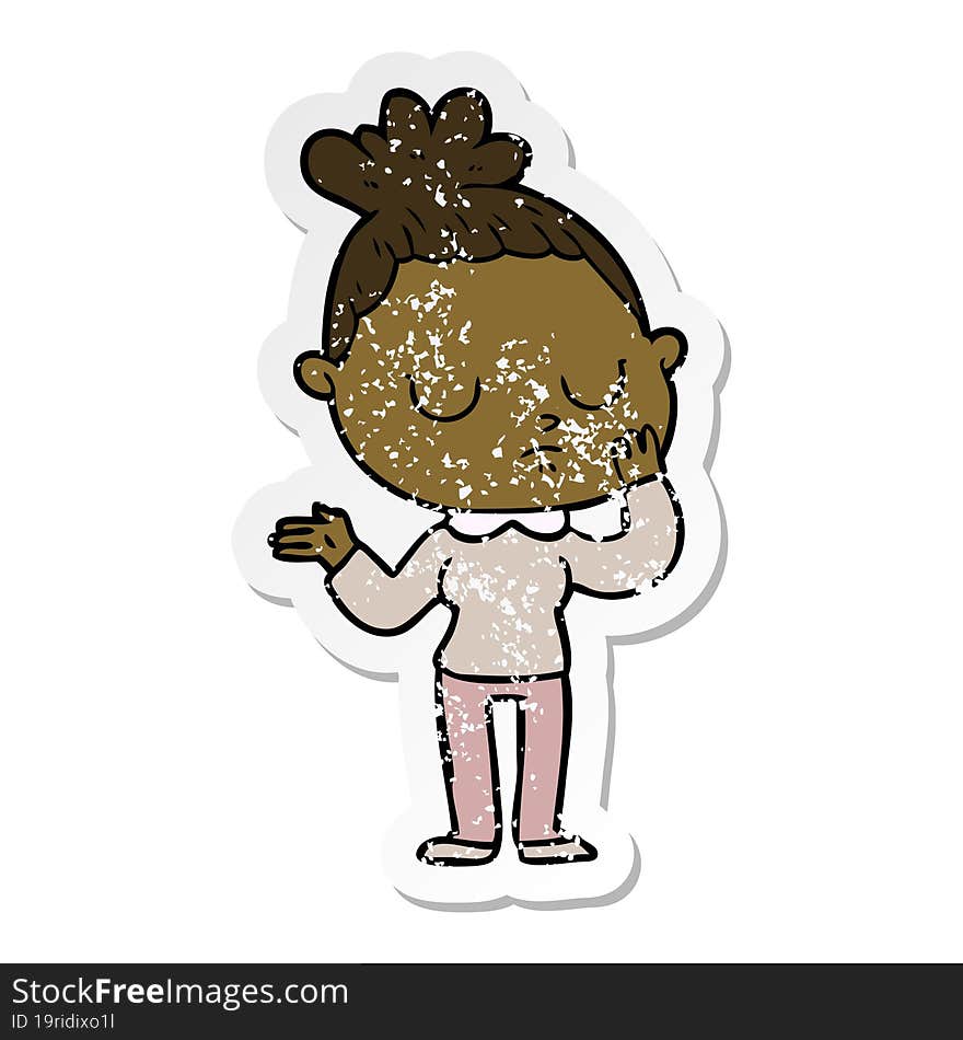 Distressed Sticker Of A Cartoon Calm Woman