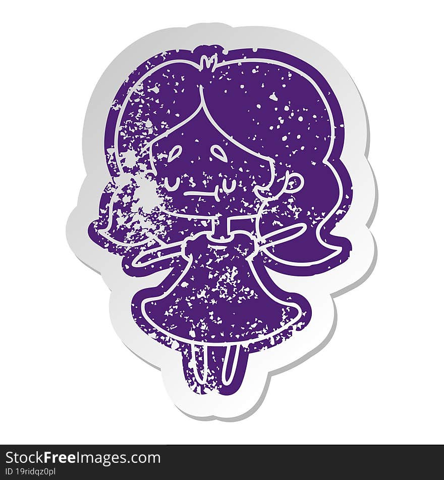 distressed old cartoon sticker of a cute kawaii girl. distressed old cartoon sticker of a cute kawaii girl