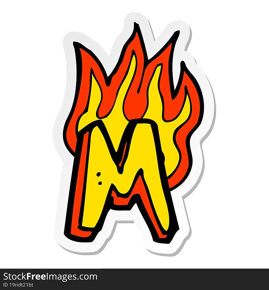 sticker of a cartoon flaming letter