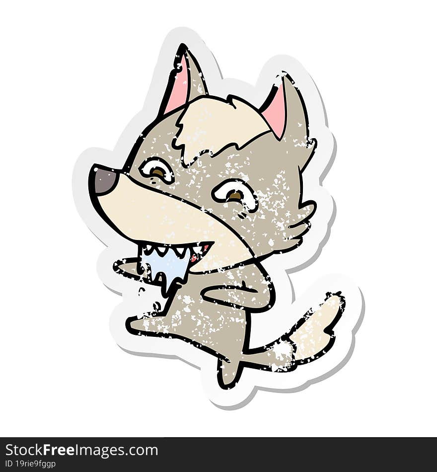 distressed sticker of a cartoon hungry wolf