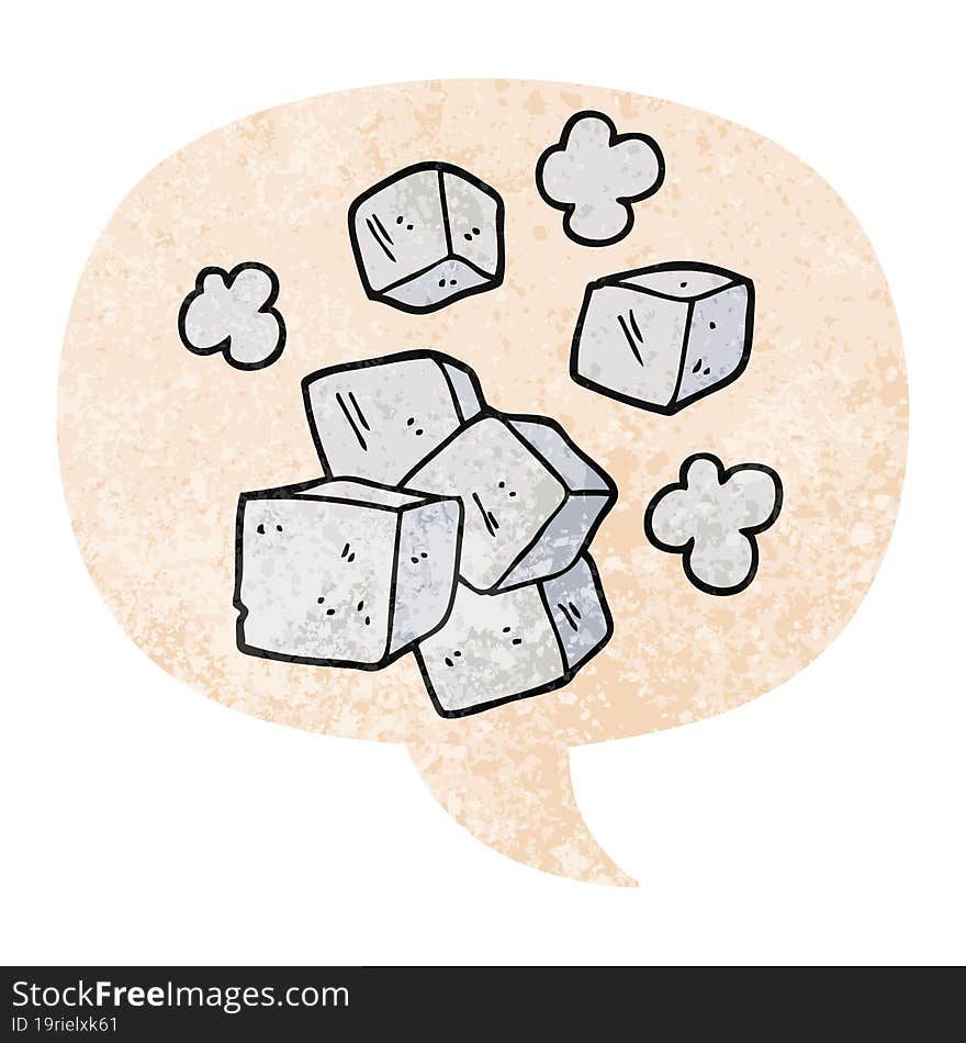 Cartoon Ice Cubes And Speech Bubble In Retro Textured Style