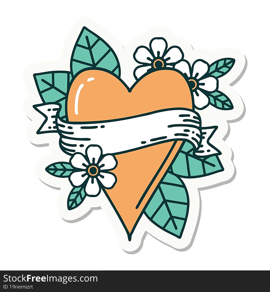 sticker of tattoo in traditional style of a heart and banner. sticker of tattoo in traditional style of a heart and banner