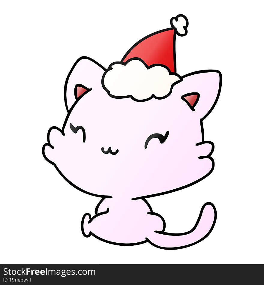 hand drawn christmas gradient cartoon of kawaii cat