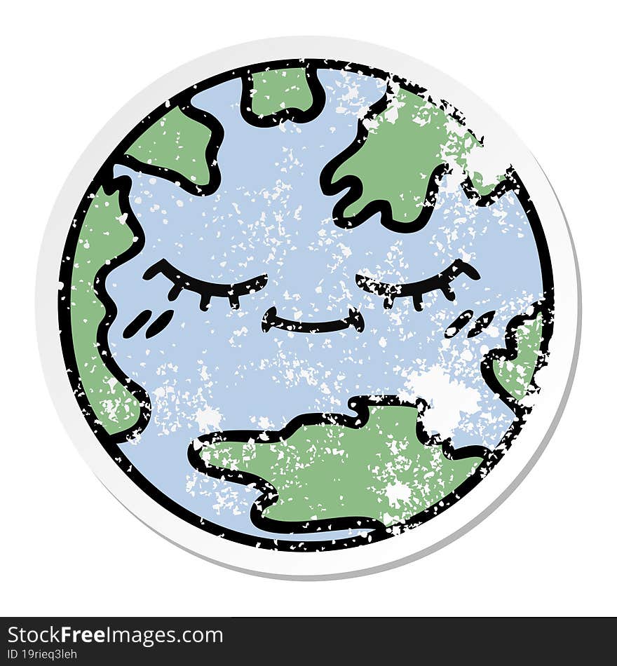 Distressed Sticker Of A Cute Cartoon Planet Earth