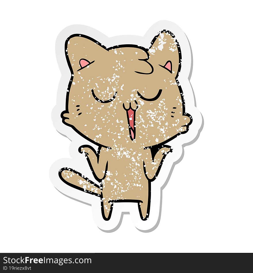 distressed sticker of a cartoon cat singing