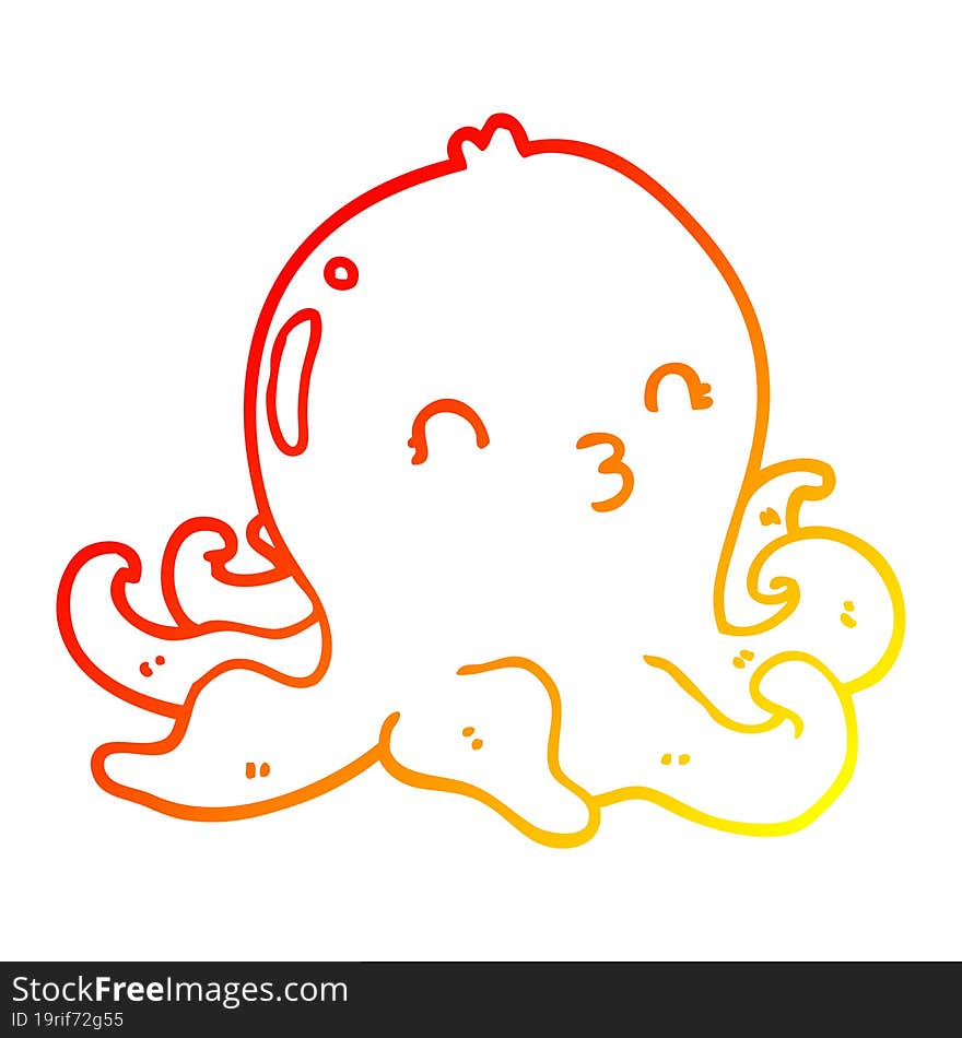 warm gradient line drawing cartoon octopus