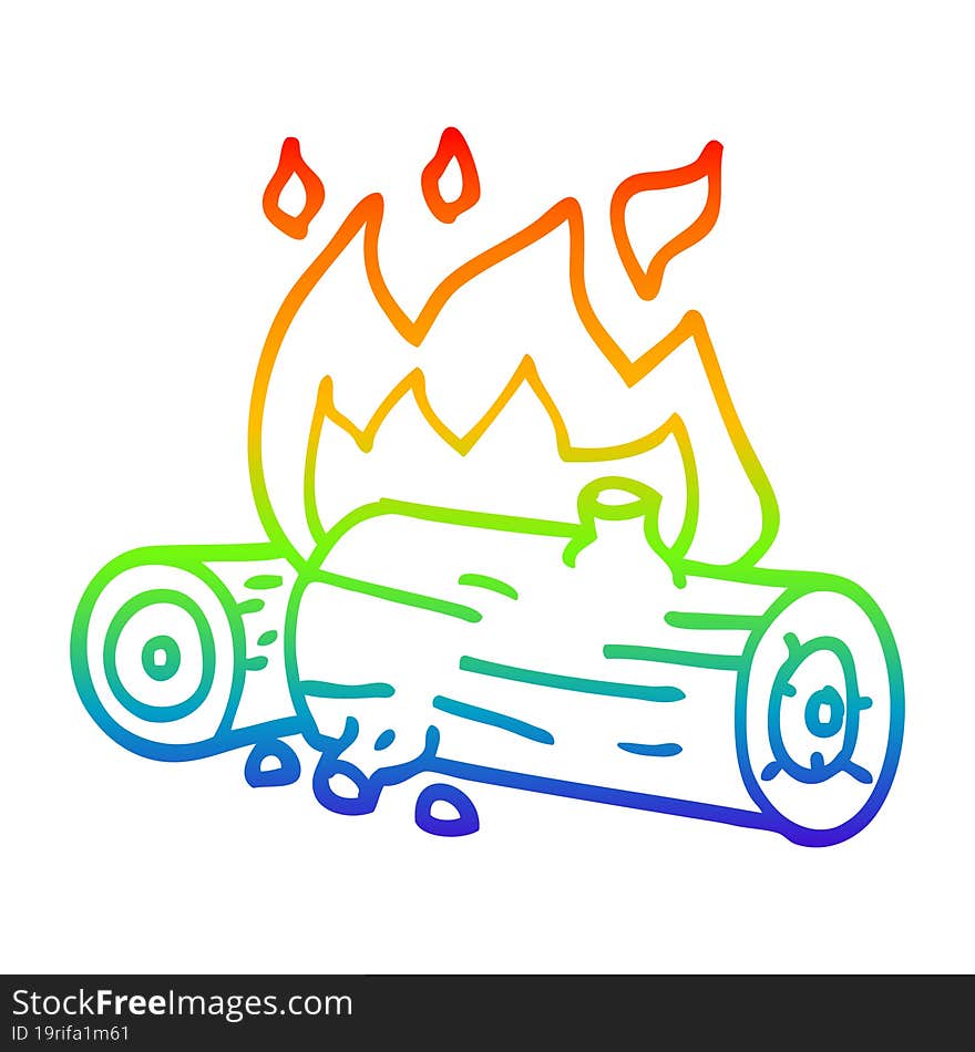 rainbow gradient line drawing cartoon burning logs