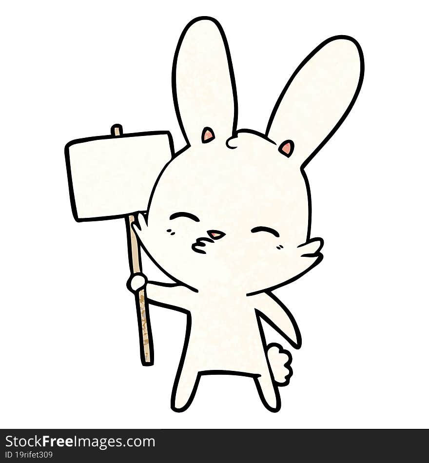 curious bunny cartoon with placard. curious bunny cartoon with placard