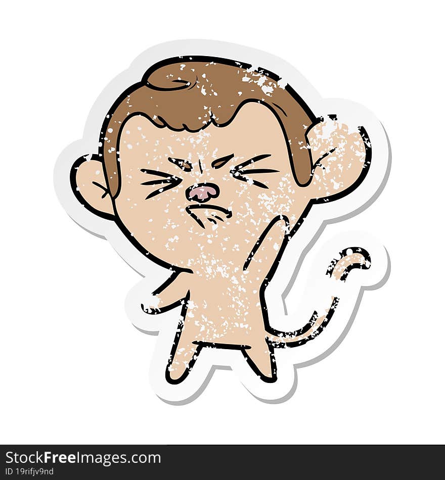 distressed sticker of a cartoon annoyed monkey