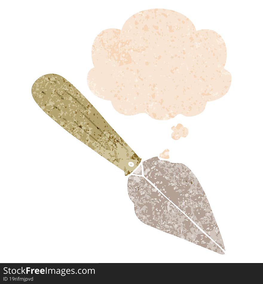 Cartoon Garden Trowel And Thought Bubble In Retro Textured Style