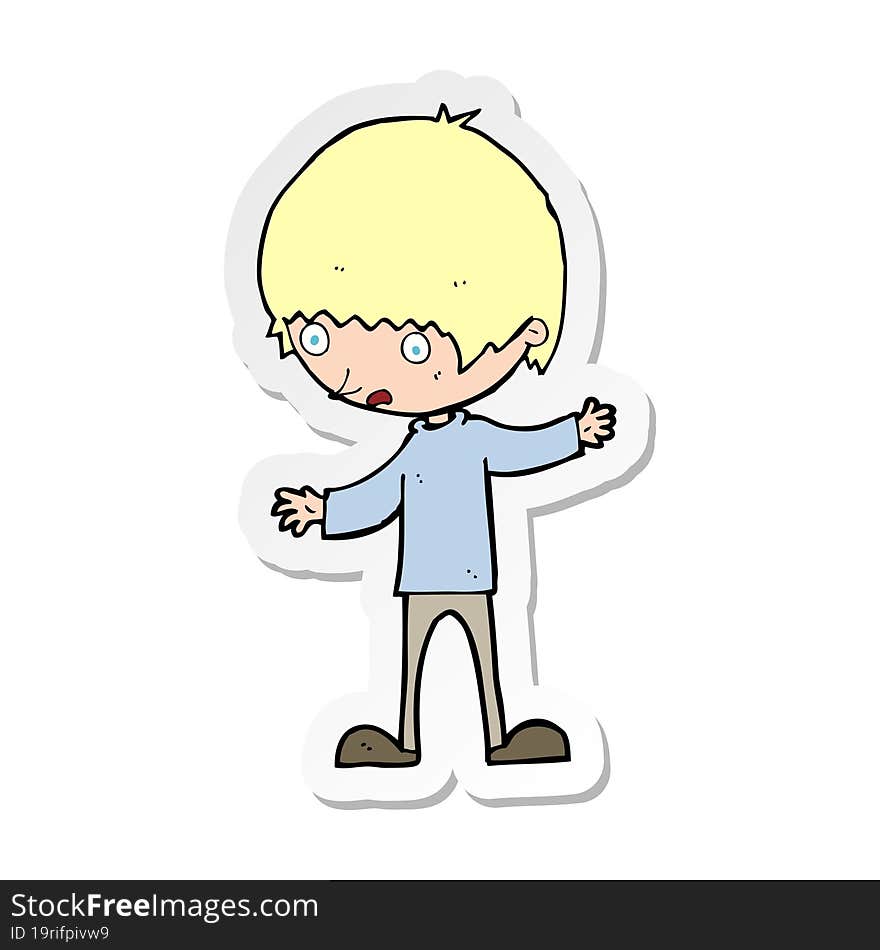 Sticker Of A Cartoon Boy With Outstretched Arms