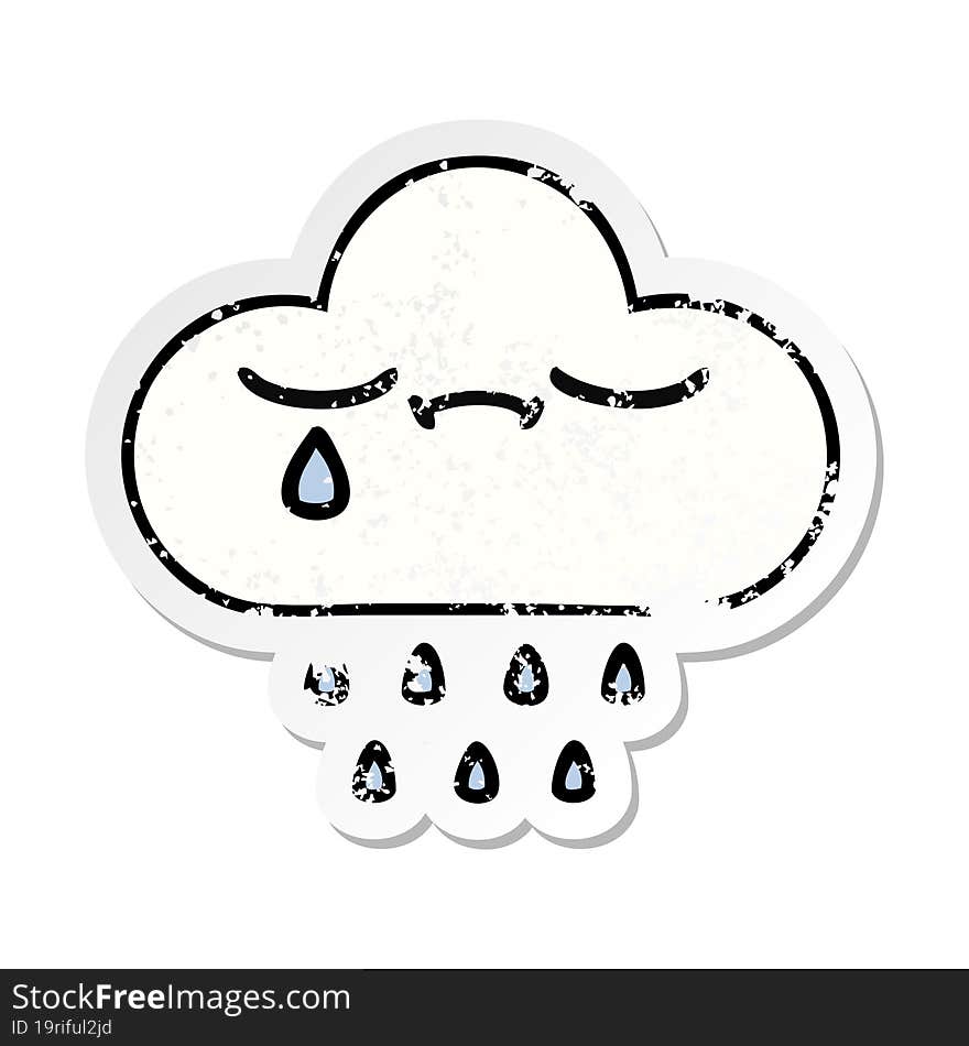 distressed sticker of a cute cartoon rain cloud