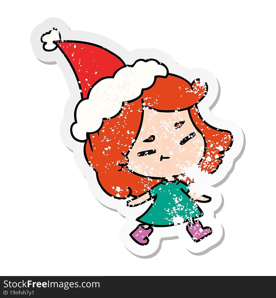 christmas distressed sticker cartoon of kawaii girl