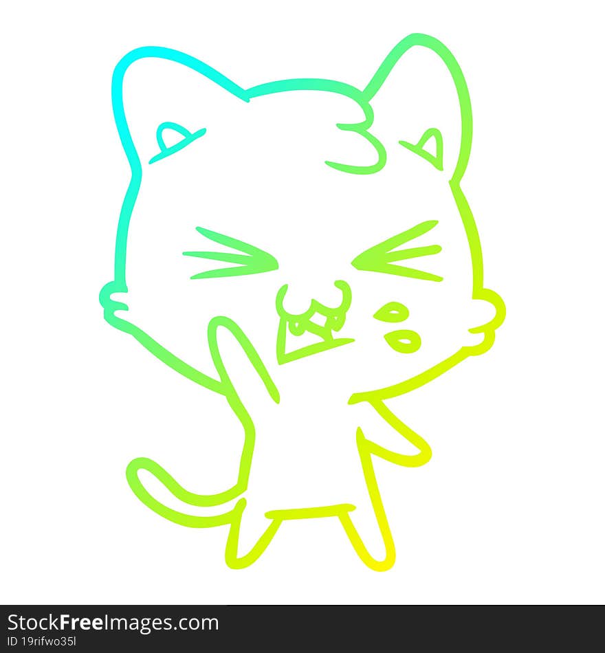 Cold Gradient Line Drawing Cartoon Cat Hissing