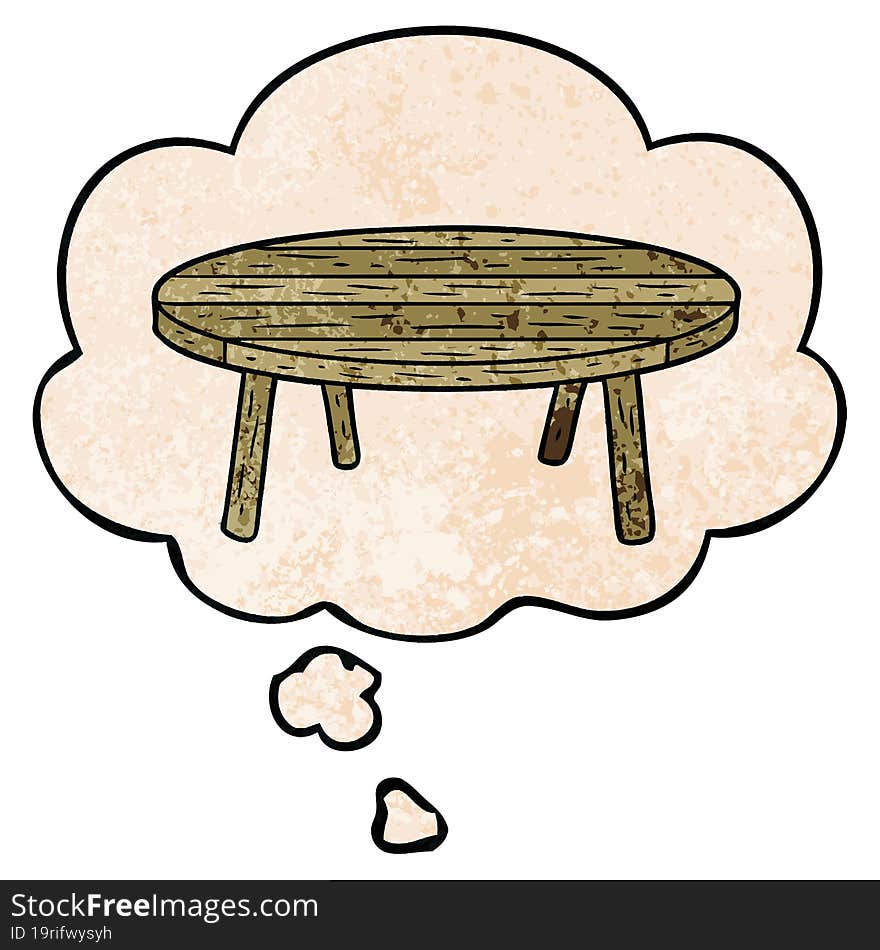 cartoon table and thought bubble in grunge texture pattern style