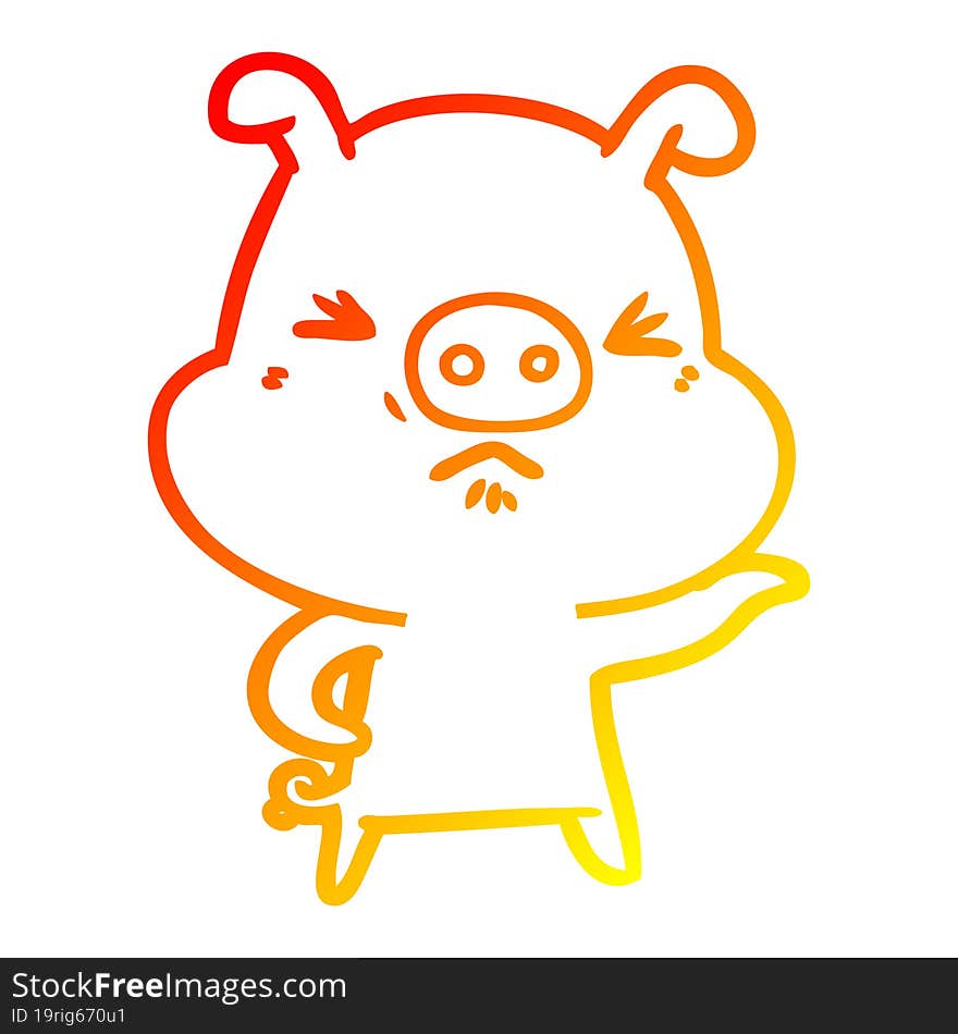 Warm Gradient Line Drawing Cartoon Angry Pig