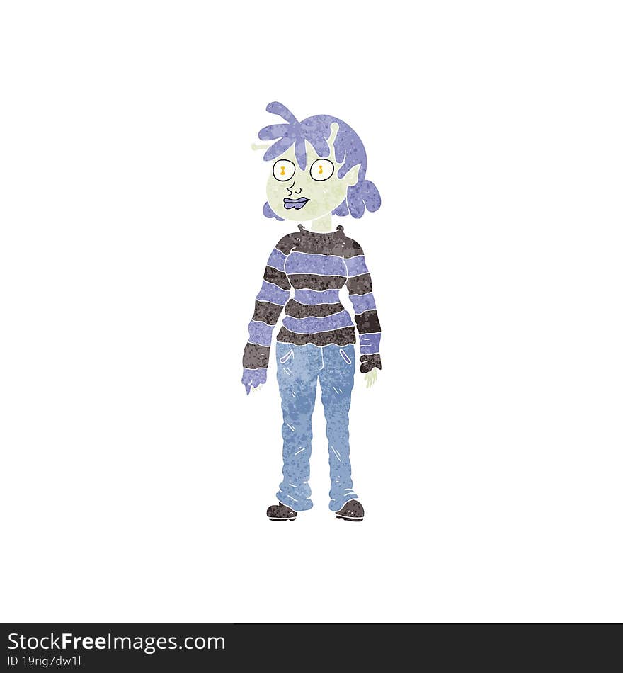 retro cartoon casual alien girl