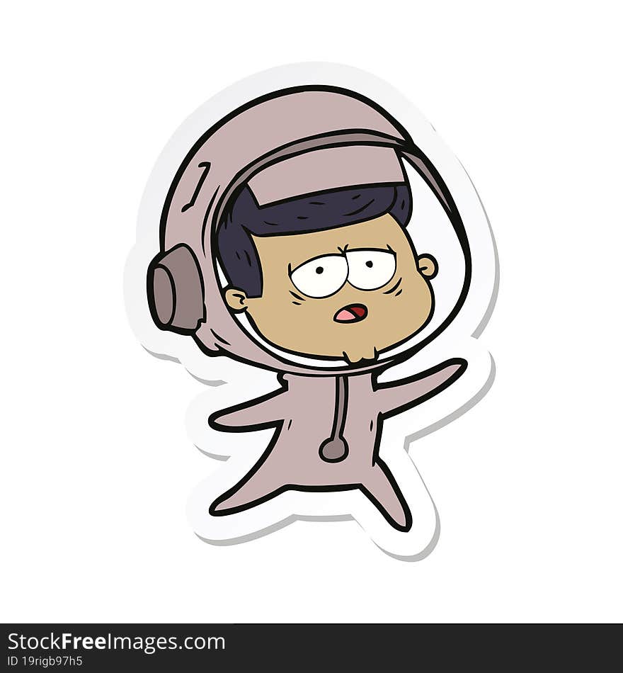 sticker of a cartoon tired astronaut