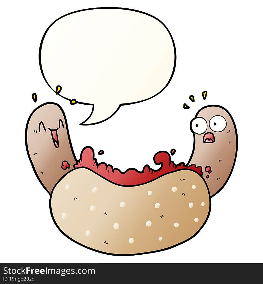 cartoon hotdog and speech bubble in smooth gradient style