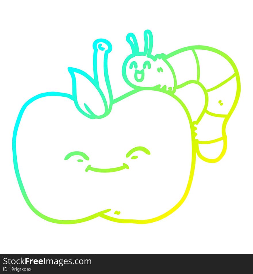 cold gradient line drawing cartoon apple and bug