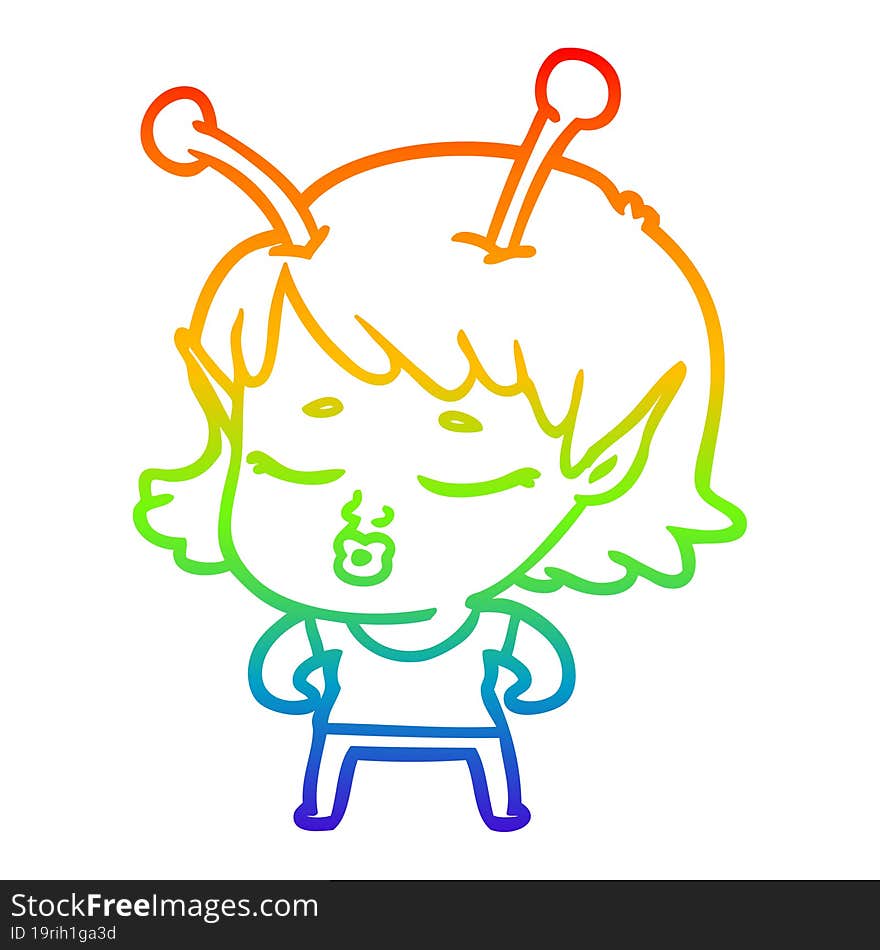 rainbow gradient line drawing cute alien girl cartoon