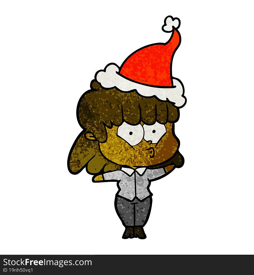 textured cartoon of a whistling girl wearing santa hat