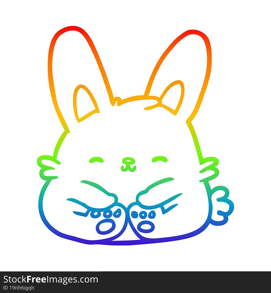 rainbow gradient line drawing of a cute bunny rabbit