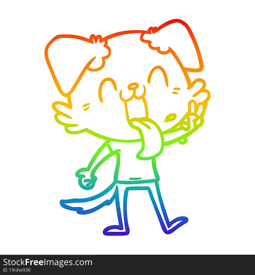 rainbow gradient line drawing of a cartoon panting dog