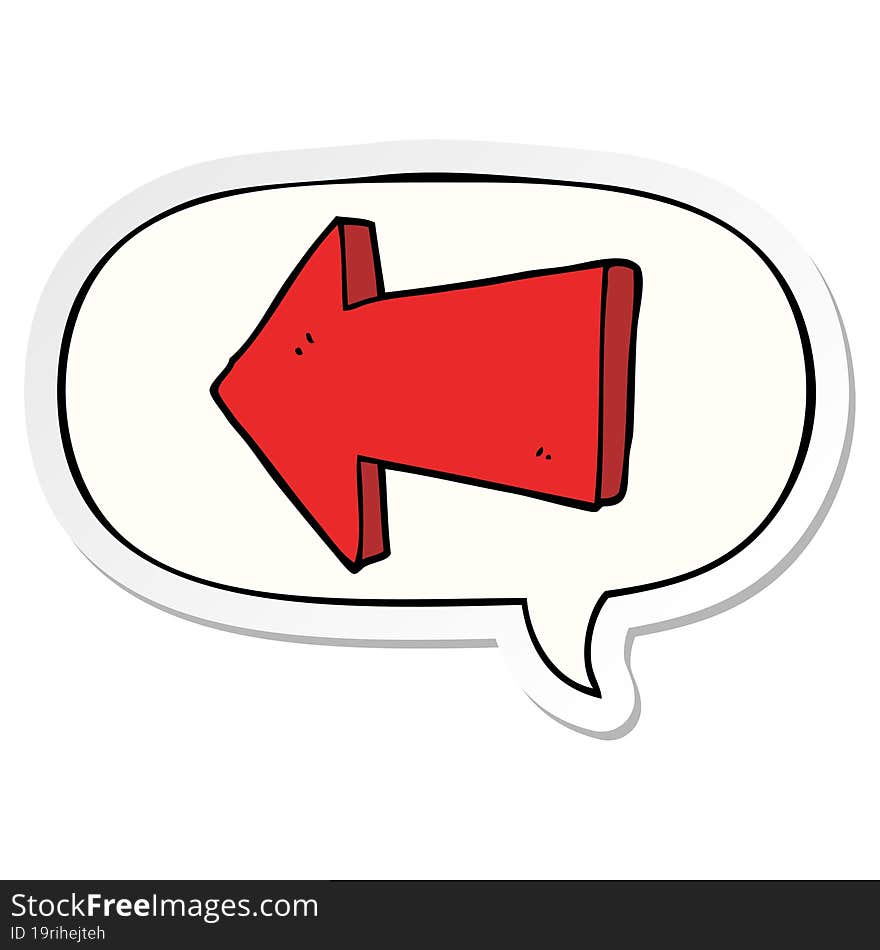 cartoon pointing arrow with speech bubble sticker