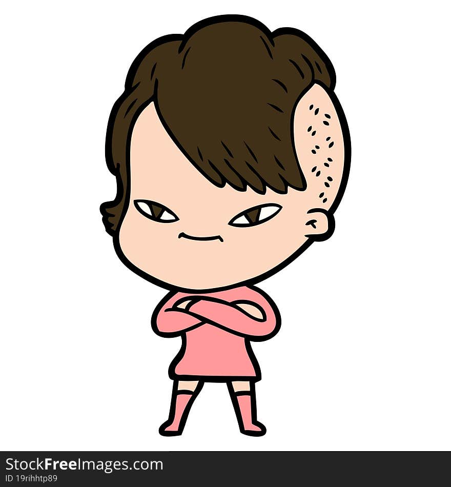 cute cartoon girl with hipster haircut. cute cartoon girl with hipster haircut