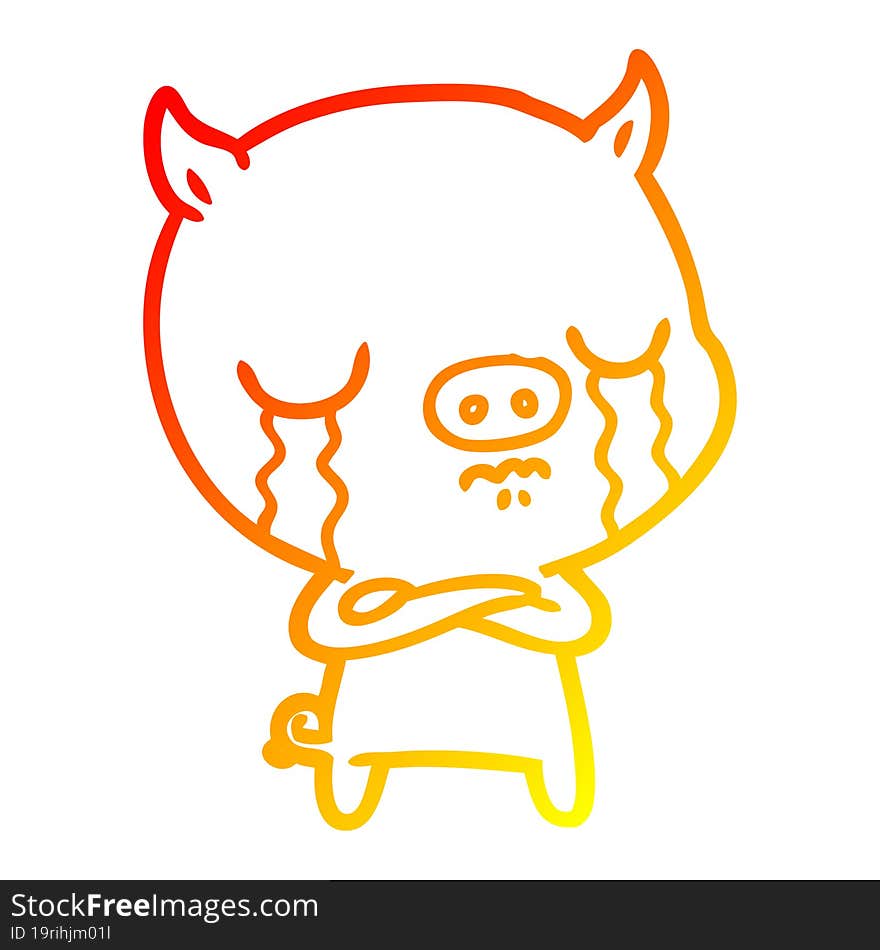 Warm Gradient Line Drawing Cartoon Pig Crying