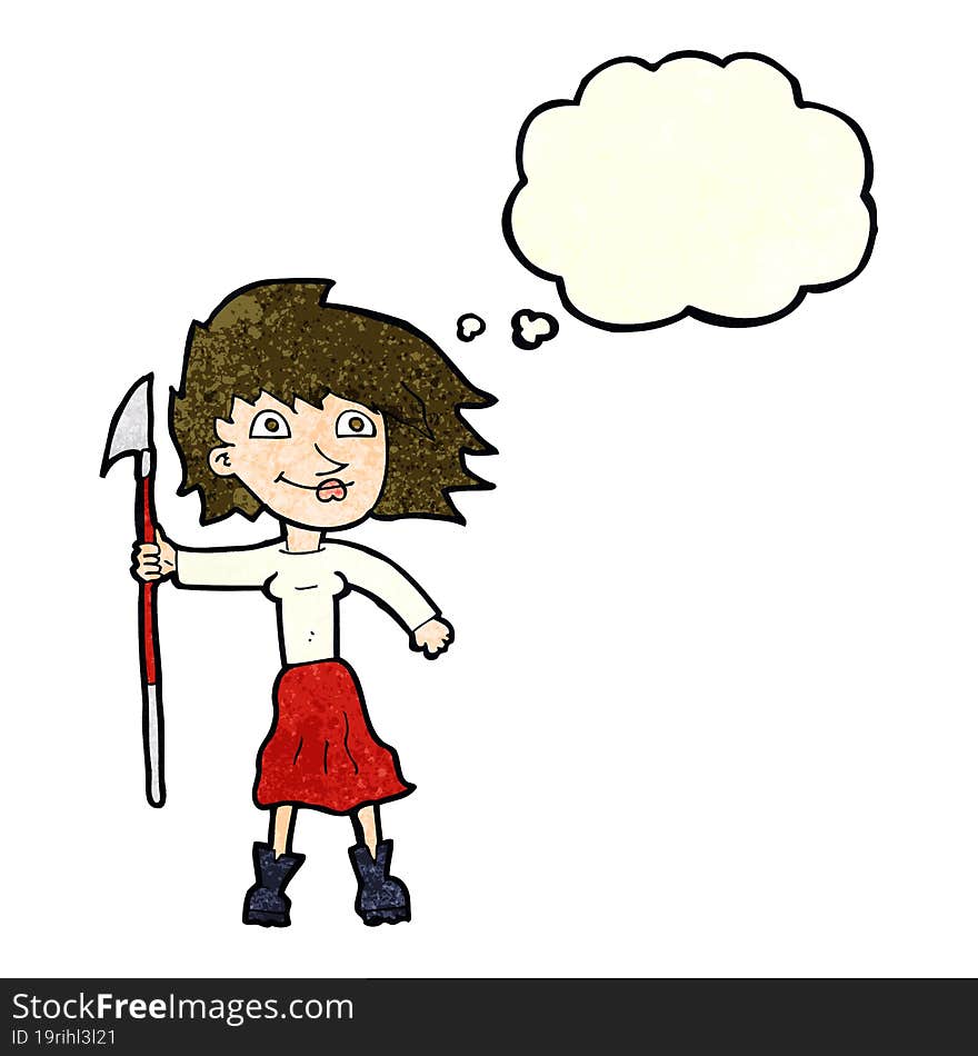 Cartoon Woman With Spear With Thought Bubble