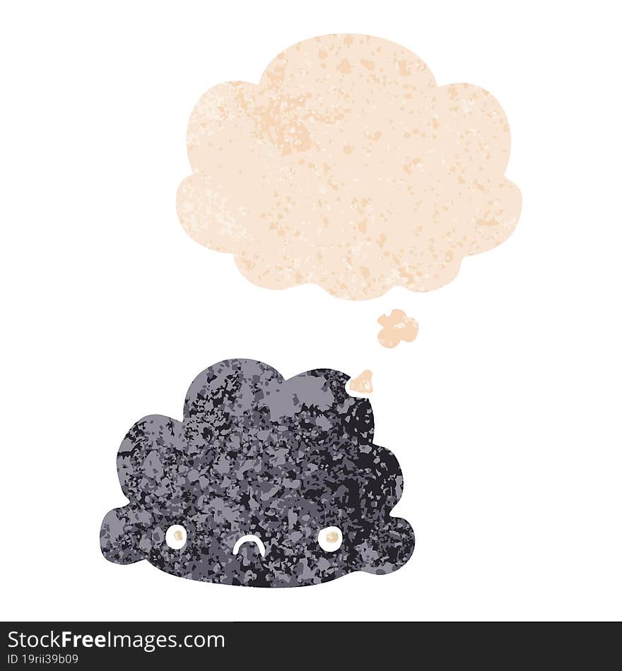 cartoon cloud and thought bubble in retro textured style