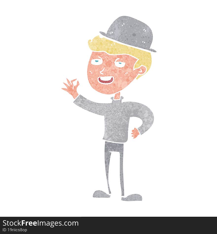 cartoon man in bolwer hat